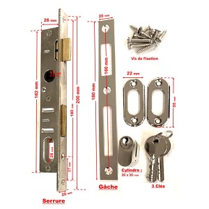 Serrure Axe 15 mm + Gâche