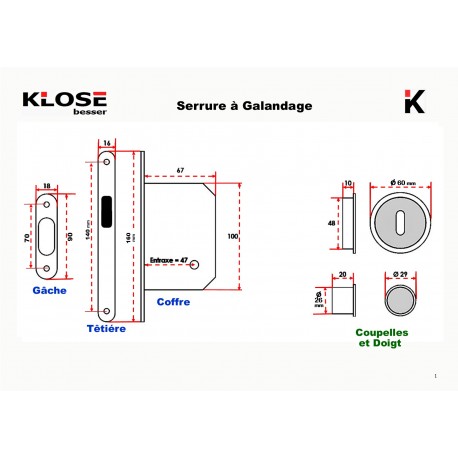 KIT SERRURE à GALANDAGE - A CONDAMNATION - COULEUR INOX -