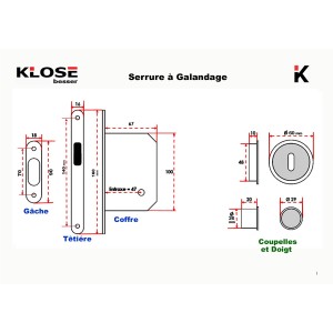 Kit serrure à Galandage à condamnation - Couleur Argent