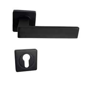 Poignée de Porte sur Rosaces ALUMINIUM  Carrée noire "NATALYA"
