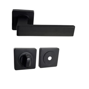 Poignée de Porte sur Rosaces ALUMINIUM  Carrée noire "NATALYA"
