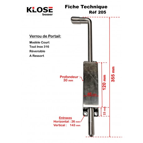 Verrou Baïonnette Tout Inox 316