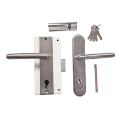 Set completo porte sostitutive FICHET: serratura MOTTURA + cil 30 x 85 mm + coppia di maniglie SECUR BLINDEES in acciaio inox.