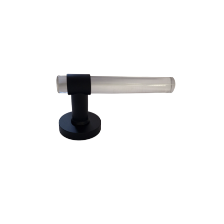 Paire de Poignées de porte "JOY"  INCOLORE Cristaline Pied Inox Noir