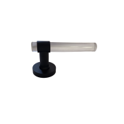 Paire de Poignées de porte "JOY"  INCOLORE Cristaline Pied Inox Noir