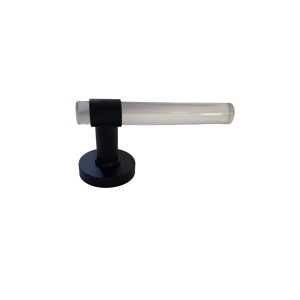 Paire de Poignées de porte "JOY"  INCOLORE Cristaline Pied Inox Noir