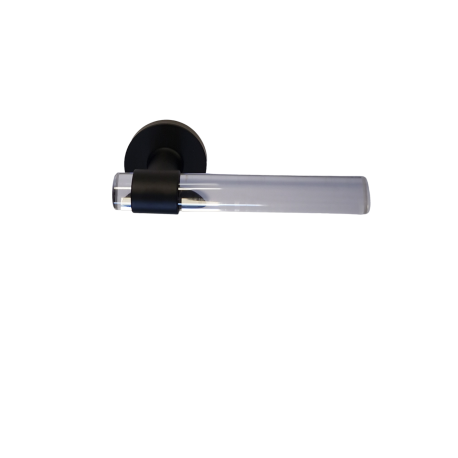 Paire de Poignées de porte "JOY"  INCOLORE Cristaline Pied Inox Noir
