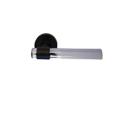Paire de Poignées de porte "JOY"  INCOLORE Cristaline Pied Inox Noir