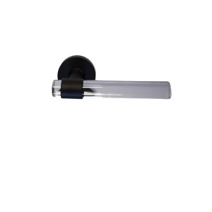 Paire de Poignées de porte "JOY"  INCOLORE Cristaline Pied Inox Noir