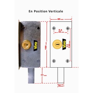 SERRURE BLINDEE LYONNAISE POUR PORTE de GARAGE BASCULANTE VIRO 4201 en Position VERTICALE