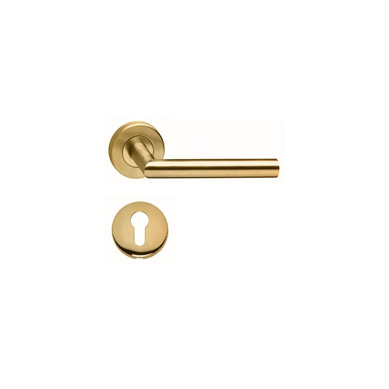 Paire de Poignées de porte " VIF PVD OR" sur Rosaces Rondes " 1535 " inox 304 KLOSE besser