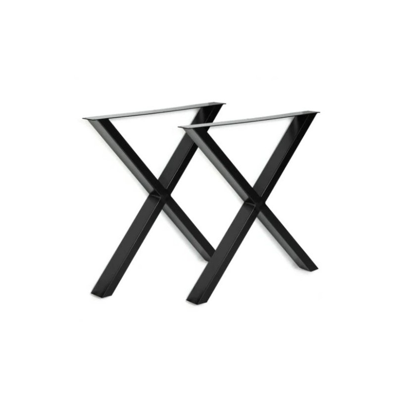 Jeu de 2 PIEDS de TABLE en "CROIX" Couleur Noire ou Inox