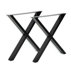 Jeu de 2 PIEDS de TABLE en "CROIX" Couleur Noire ou Inox