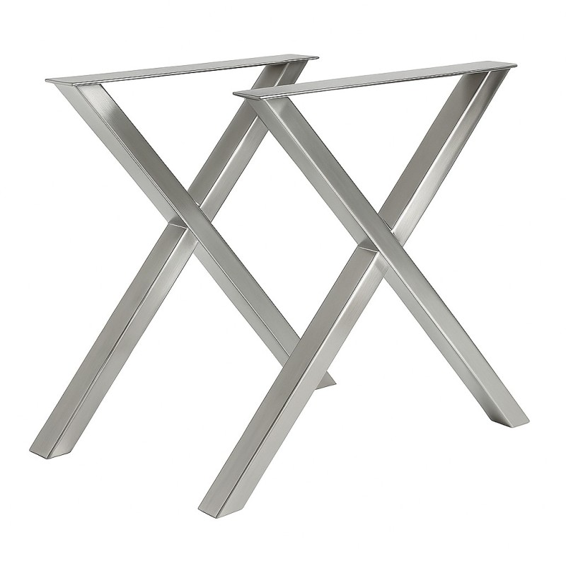 Jeu de 2 PIEDS de TABLE en "CROIX" couleur Inox