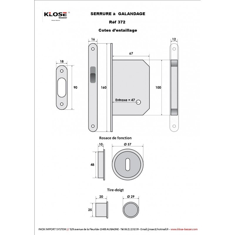 Serrure à Galandage "KLOSE besser" avec Cylindre et ACCESSOIRES-Couleur Laiton.