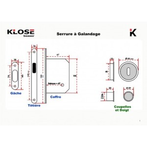 Serrure à Galandage "KLOSE besser" avec Cylindre- Blanche, et ACCESSOIRES.