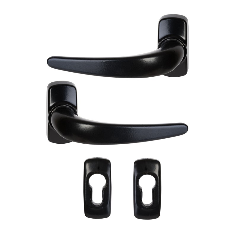 Manilla de Puerta Con Rosetas «STELLUS»  Aluminio + 2 Rosetas de Cilindro Negro