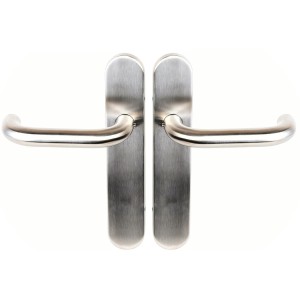 Paire de  Poignées de porte  - KLOSE besser - sur plaque "Karina en U" inox 304