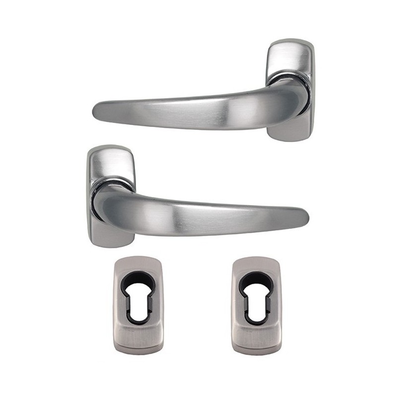 Manilla de Puerta Con Rosetas KLOSE «STELUS» + 2 Rosetas Cilíndricas de color acero inoxidable