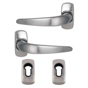 Manilla de Puerta Con Rosetas KLOSE «STELUS» + 2 Rosetas Cilíndricas de color acero inoxidable