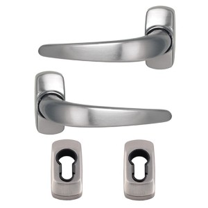 Paire de Poignée de Porte Sur Rosaces KLOSE  "STELUS" + 2 Rosaces Cylindres couleur inox