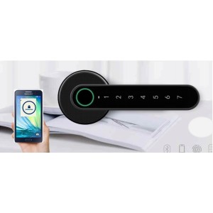Manilla de puerta electrónica con apertura mediante código de 7 dígitos Bluetooth/huellas dactilares /llave tradicional /NEGRA