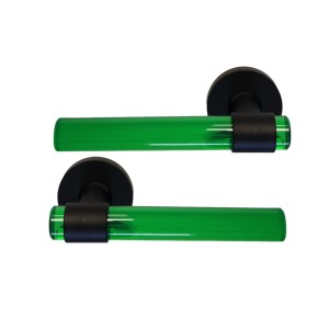 Par de tiradores de puerta "JOY" en tubos de cristalina VERDE y Pies de acero inoxidable negro