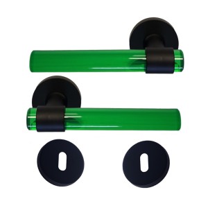 Par de tiradores de puerta "JOY" en tubos de cristalina VERDE y Pies de acero inoxidable negro