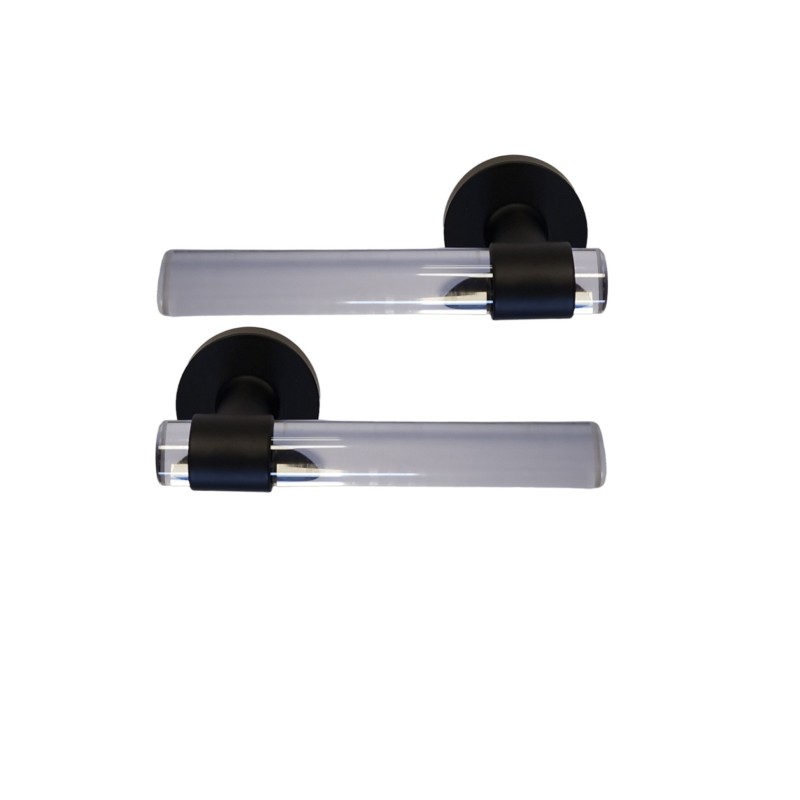 Poignées de porte "JOY"  INCOLORE Plexiglass Cristalline Pied Inox Noir